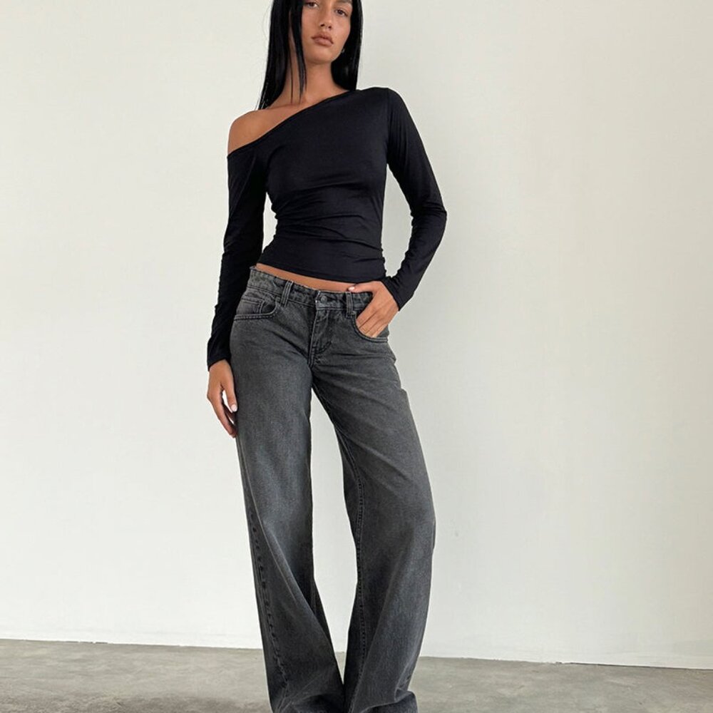 Motel Rocks Low Rise Parallel Jeans in Washed Black Grey W26 L32